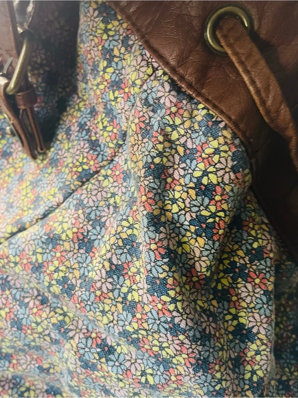 Boho Style Backpack Floral And Quilted Patchwork Faux Leather